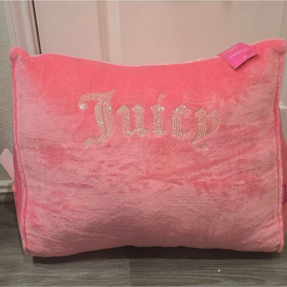 Juicy Couture Home Rhinestone Logo Plush Wedge Pillow w/Phone Pocket - Picture 3 of 7